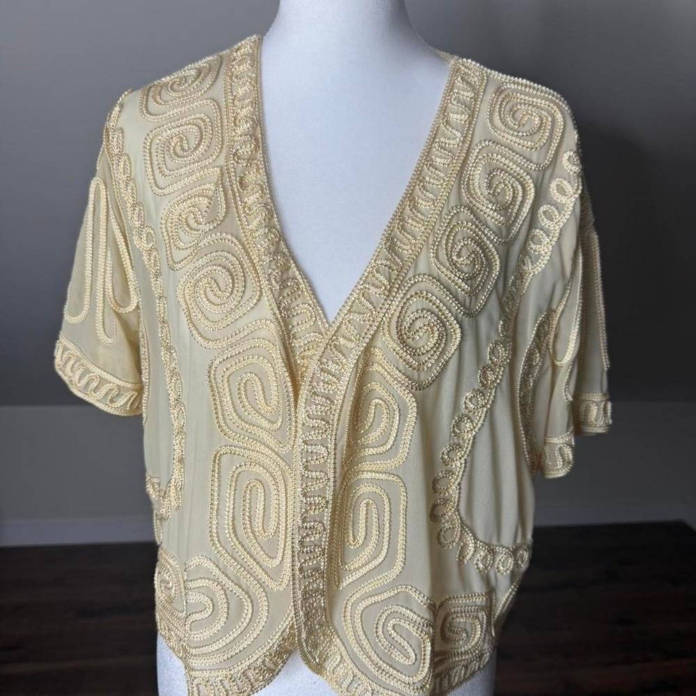 Soft Surroundings Beaded Open‎ Cardigan Boho Luxe Embellished Cover-Up Festival